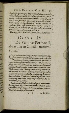 Caput IV. De Unione Personali, duarum in Christo naturarum.