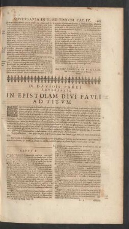 D. Davidis Parei Adversaria In Epistolam Divi Pauli Ad Titum