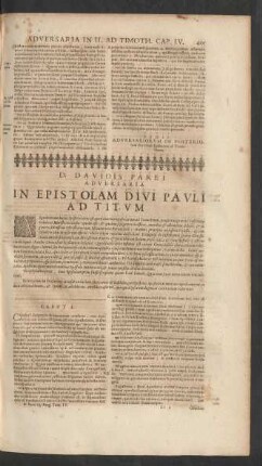 D. Davidis Parei Adversaria In Epistolam Divi Pauli Ad Titum