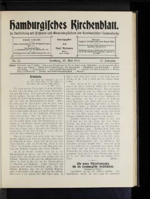 Nr. 22. Hamburg, 30. Mai 1915. 12. Jahrgang.