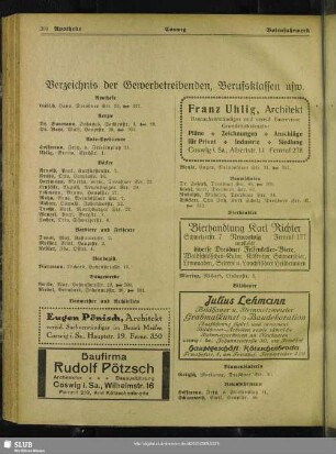 Berufsklassen und Gewerbebetriebe : Verzeichnis der Gewerbetreibenden, Berufsklassen usw.