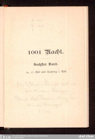 6: 920. bis 1001. Nacht : [enth. auch] Nachtr. Teil 1
