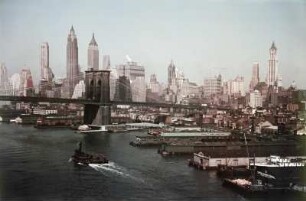 New York, Blick von der Manhattan Bridge über den East River zur Brooklyn Bridge (Hapag-Fahrt nach dem Amazonas, Westindien und Nordamerika 1938)