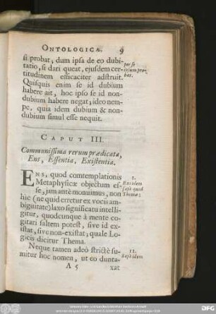 Caput III. Communissima rerum praedicata, Ens, Essentia, Existentia.