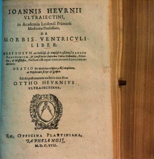 Ioannis Heurnii De morbis ventriculi liber