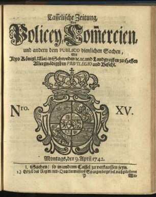 Nro. XV, Montags, den 9. April 1742