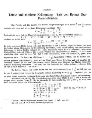 Abschnitt I. - Totale und mittlere Krümmung. Satz von Bonnet über Parallelflächen.