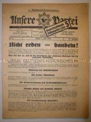 Wahlzeitung der DNVP zur Reichstagswahl im Juli 1932