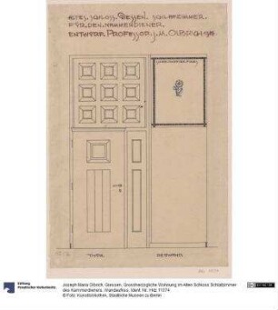 Giessen, Grossherzogliche Wohnung im Alten Schloss Schlafzimmer des Kammerdieners, Wandaufriss