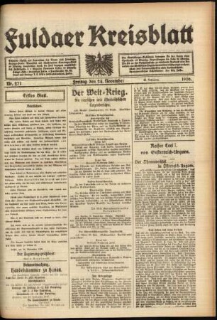 Erste Ausgabe vom Freitag, den 24. November 1916.
