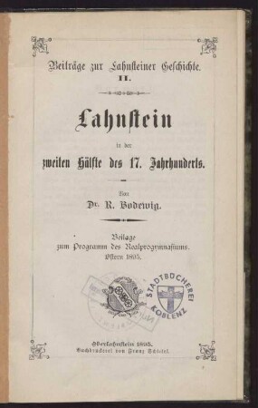 Lahnstein in der zweiten Hälfte des 17. Jahrhunderts