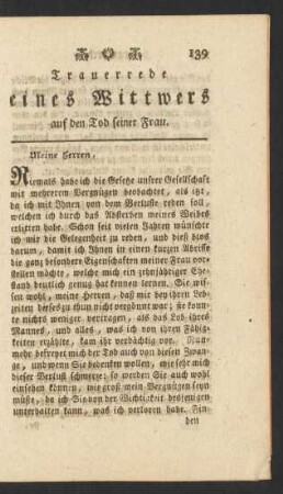 Trauerrede eines Wittwers auf den Tod seiner Frau