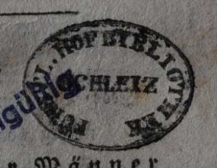 Stempel / Fürstliche Hofbibliothek Schleiz [Fürstl. Hofbibliothek Schleiz]