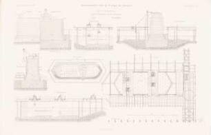Weichselbrücke, Graudenz: Grundriss, Schnitte, Details Strompfeiler (aus: Atlas zur Zeitschrift für Bauwesen, hrsg. v. G. Erbkam, Jg. 32, 1882)