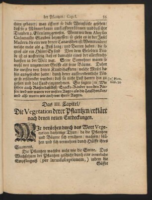 Das III. Capitel, Die Vegetation derer Pflantzen, erklärt nach denen neuen Entdeckungen.