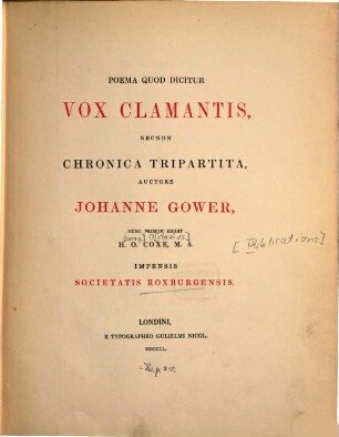 Poema quod dicitur vox clamantis, nec non chronica tripartita