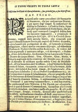 Si descriue la Città di Gerusalemme, sue grandezze, e sue depressioni. Cap. Primo.