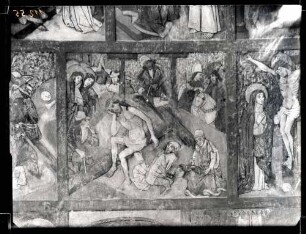evangelische Friedhofkirche; Wandbilder im Chor, Detail, Christus fallt und Kreuz