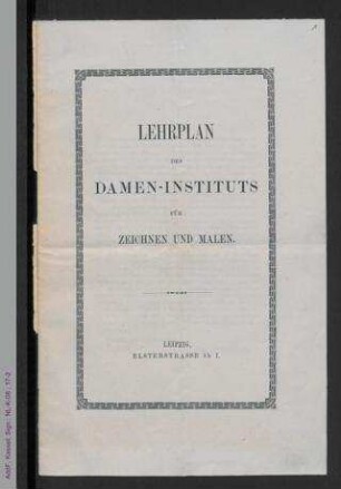 Lehrplan des Damen-Instituts für Zeichnen und Malen