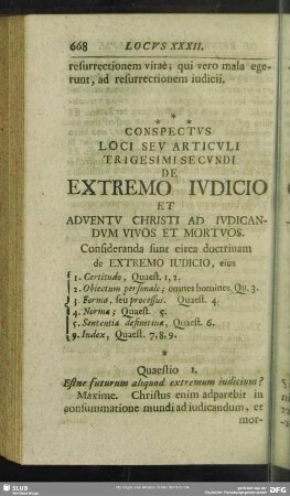 Conspectus Loci Seu Articuli Trigesimi Secundi De Extremo Iudicio Et Adventu Christi Ad Iudicandum Vivos Et Mortuos