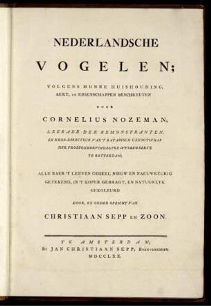 Deel 1, Text: Nederlandische Vogelen. Deel 1