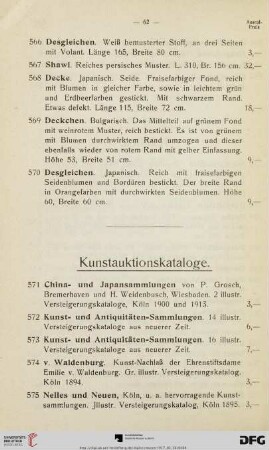 Kunstauktionskataloge (Nr. 571-596)