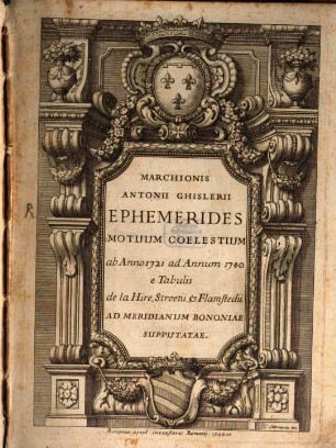 Ephemerides motuum coelestium ab anno 1721 ad 1740