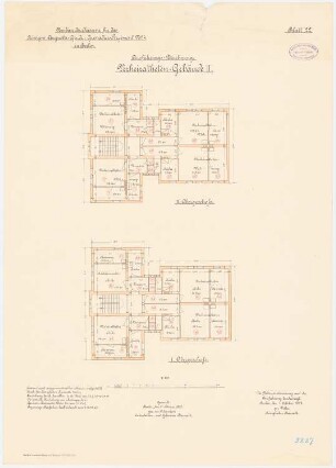 Kaserne des Garde-Kürassier-Regiments und des Königin-Augusta-Garde-Grenadier-Regiments Nr. 4, Berlin: Garde-Cürassier-Regiment, Verheiratetengebäude II: Grundriss 1. Obergeschoss, 2. Obergeschoss 1:100