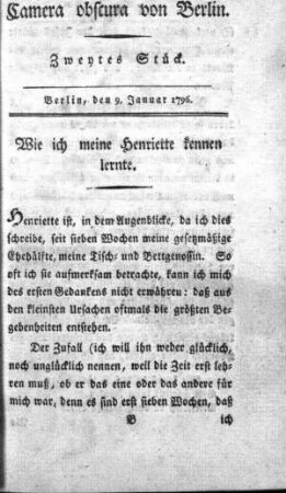 Zweytes Stück, 9. Januar 1796