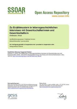 Zu Erzählmustern in lebensgeschichtlichen Interviews mit Gewerkschafterinnen und Gewerkschaftern