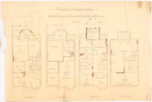 Wohnhaus Klomp, Dortmund: Grundrisse mit Einzeichnungen der Warmwasser-Heizungsanlage 1:50