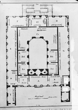 Dresden, Stallgebäude, heute Johanneum, Grundriss 1. Obergeschoss, aus: Katalog der Gemäldegalerie, Dresden
