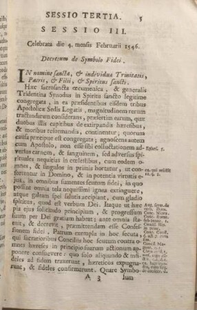 Sessio III. Celebrata die 4. mensis Februarii 1546. Decretum de Symbolo Fidei.