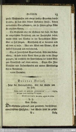 Dritter Brief. Folge des Vorhergehenden, über das Wasser und die Erde