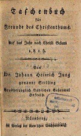 Taschenbuch für Freunde des Christenthums. 1815, 1815