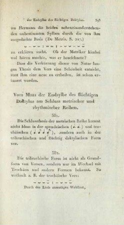 Vom Maas der Endsylbe des flüchtigen Daktylus am Schluss metrischer und rhythmischer Reihen.