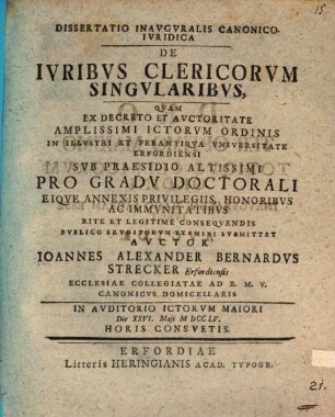 Diss. inaug. canonico-iur. de iuribus clericorum singularibus
