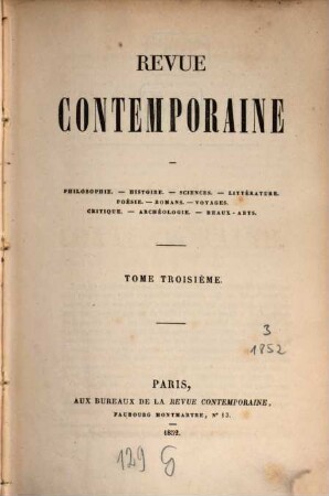 Revue contemporaine. 3. 1852