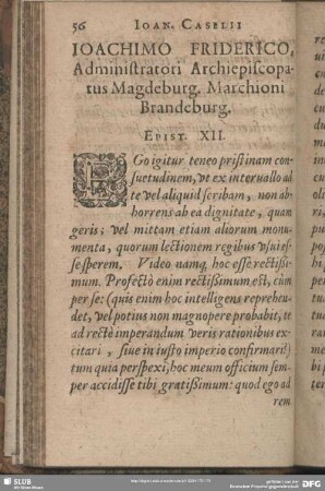 Joachimo Friderico Administratori Archiepiscoparus Magdeburg. Marchioni Brandeburg. Epist XII.