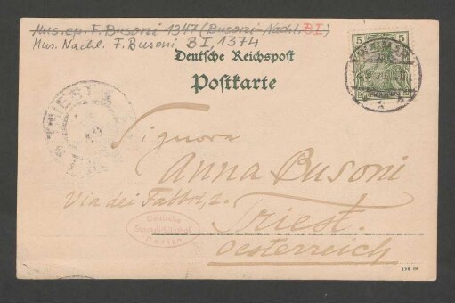 Postkarte an Anna Busoni : 02.09.1900