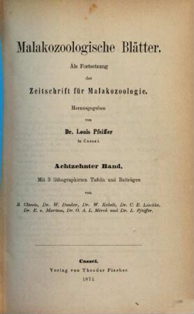 Malakozoologische Blätter. 18. 1871
