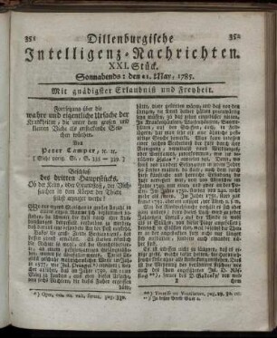 XXI. Stück. Sonnabends: den 21. May, 1785.