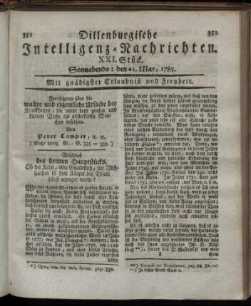 XXI. Stück. Sonnabends: den 21. May, 1785.