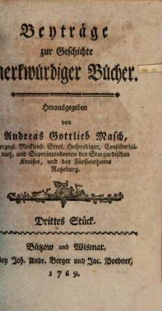 Beiträge zur Geschichte der merkwürdigen Bücher, 3