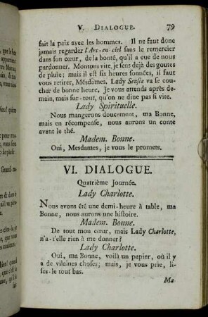 VI. Dialogue. Quatrième Journée.