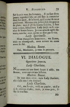 VI. Dialogue. Quatrième Journée.