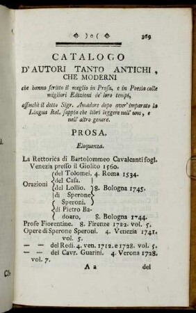Catalogo D'Autori Tanto Antichi, Che Moderni [...]