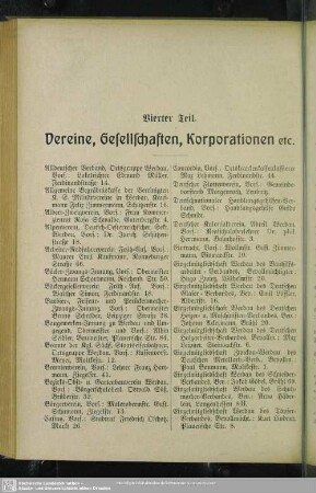 Vierter Teil. Vereine, Gesellschaften, Korporationen etc.