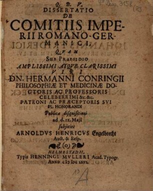 Dissertatio De Comitiis Imperii RomanoGermanici