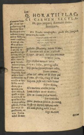 Q. Horatii Flacci Carmen Seculare, pro imperii Romani incolumitate.